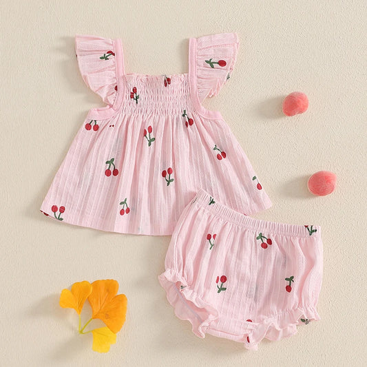 Toddler Girl Floral Print Ruffle Sleeve Top and Shorts Set Elastic Waistband Summer Outfit 2 Piece Baby Girl Clothes
